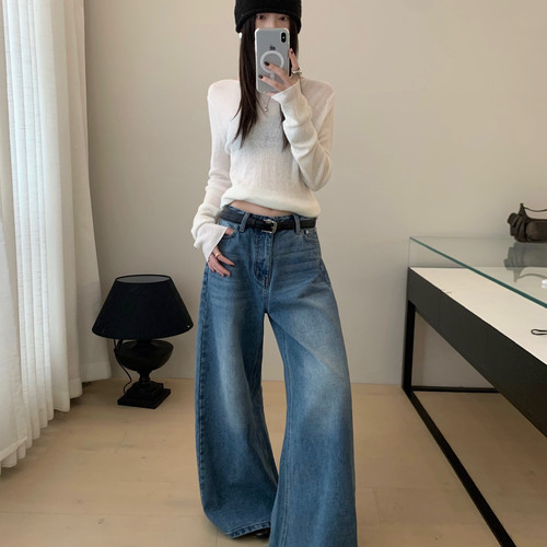 TABLE-高腰百搭显瘦阔腿裤时尚潮流复古休闲简约牛仔裤9237-秋款