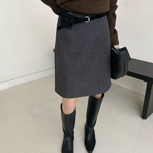 5234 配腰带腰包 M.S 冬上新复古A字极简加厚半身裙