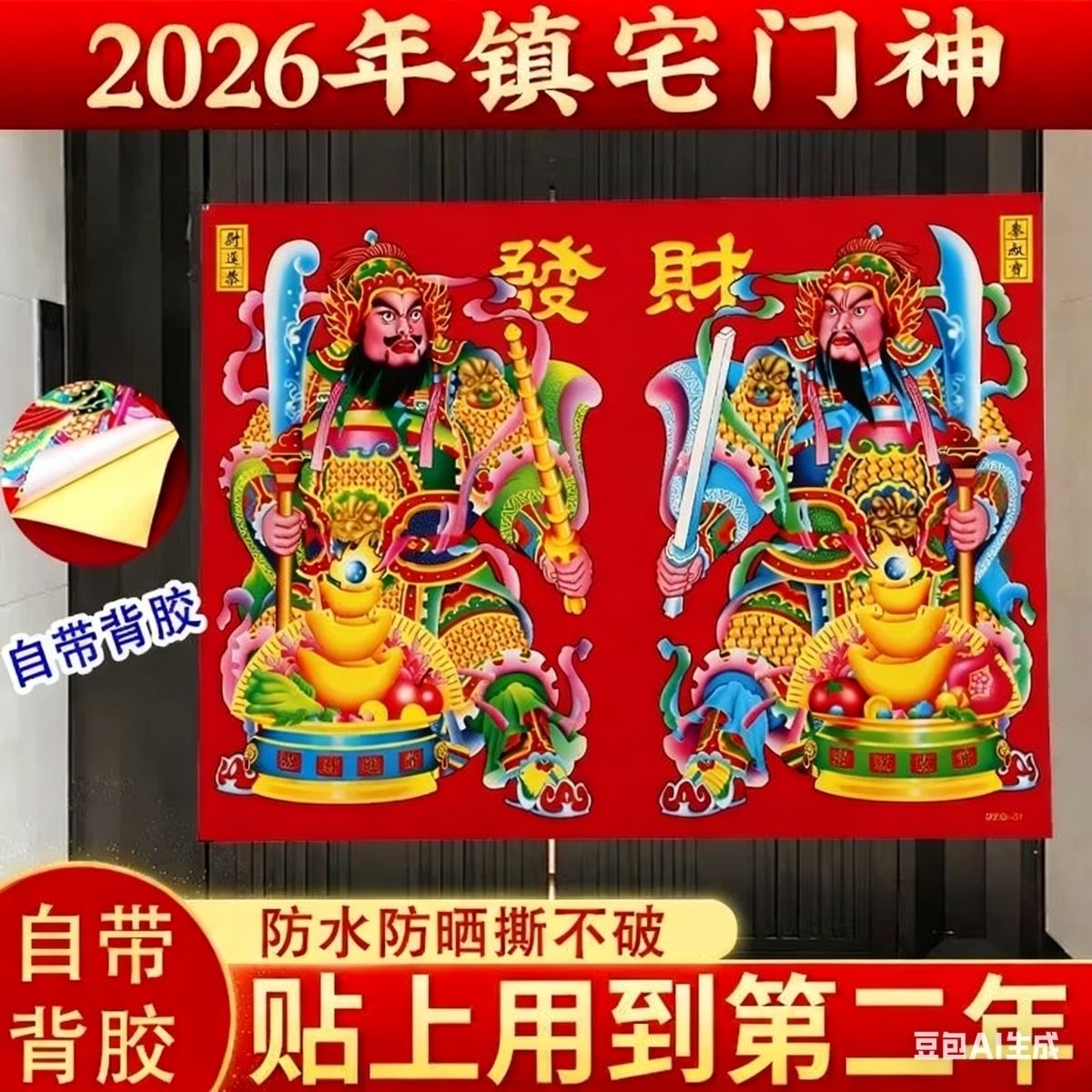 全背胶门神贴大门2026年单门双门春节防盗门特大秦琼新年年画装饰