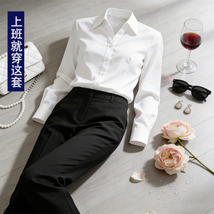 白色衬衫西装裤套装女短袖两件套工作服夏季新款职业正装显瘦衬衣