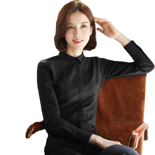 黑色磨毛衬衫女长袖秋冬新款加绒加厚保暖女士打底衫职业高级衬衣