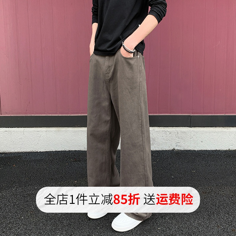 纯棉水洗棕咖色直筒工装裤