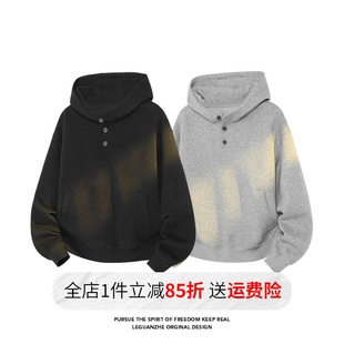 宽松纽扣连帽硬挺宽松外套 美式 400g重磅boxy短款 卫衣男生春秋新款