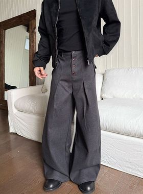 ZH剑道双褶A字西裤通勤TR抗皱直筒宽松 五联扣休闲裤长裤阔腿拖地