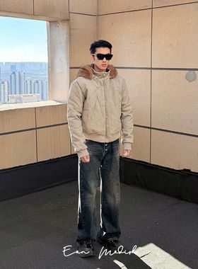 ZH25冬季实拍美式街潮高品质重磅座山雕棉服连帽外套加厚保暖男女