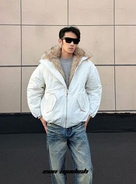 ZH25冬季New实拍美式复古座山雕棉服外套毛毛外套加厚保暖男女