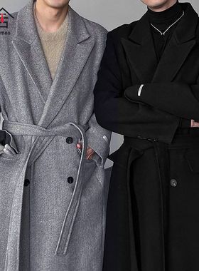 ZH韩系冬季高级感加厚风衣休闲宽松中长款垫肩毛呢大衣ins新款