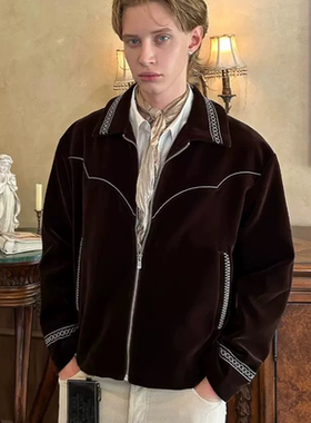 ZH秋季轻奢新贵夹克提花图案拉链cleanfit宽松复古外套上衣男女