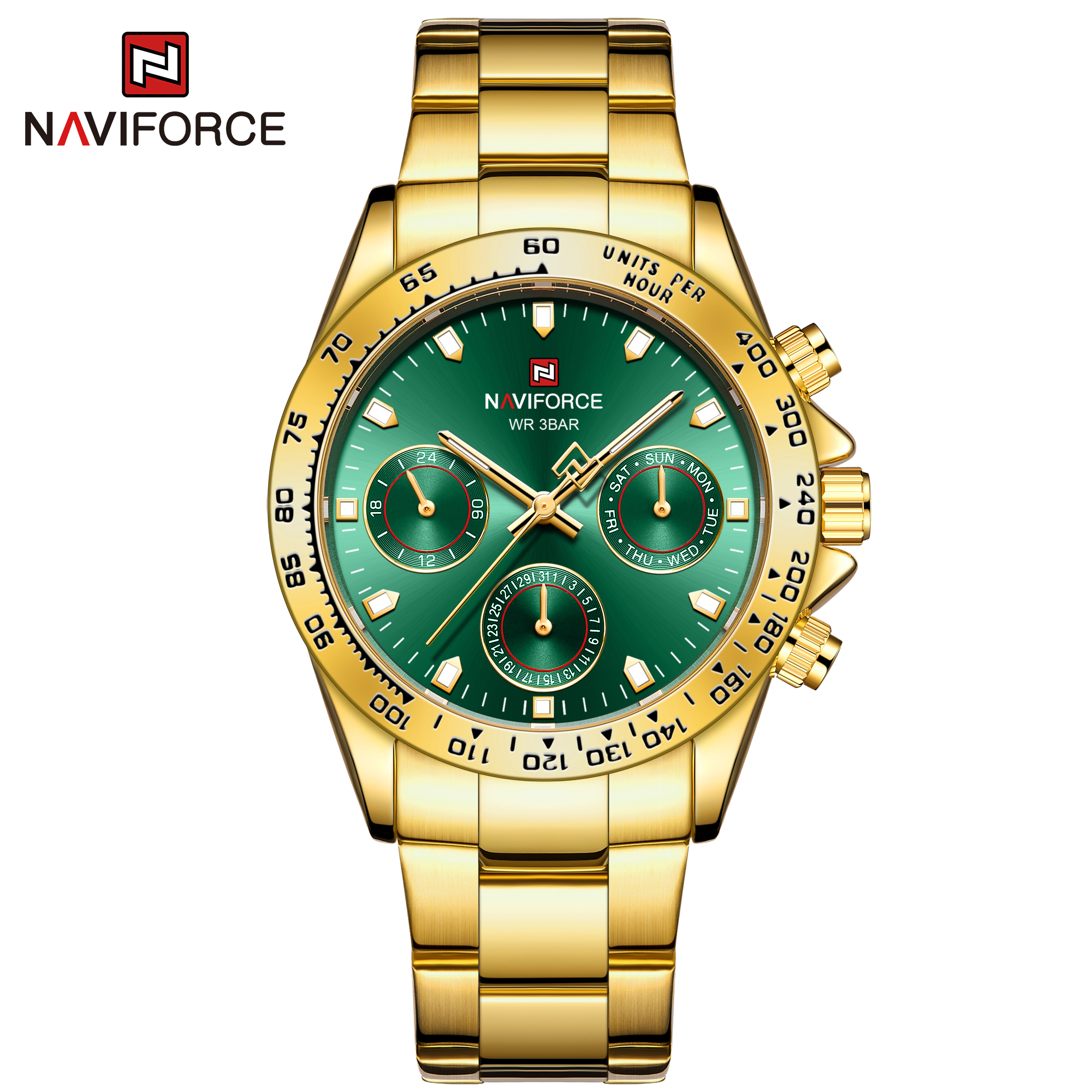 NAVIFORCE领翔9193男士商务钢带防水石英手表日历星期24小时指示