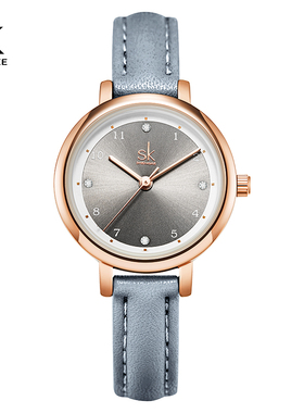 SHENGKE胜刻女士休闲手表创意镶钻太阳纹皮带石英表礼品腕表K9028