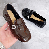 女英伦女鞋 2025新款 女真皮乐福鞋 女漆皮瓢鞋 平底女单鞋 圆头休闲鞋