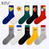 任选5双39.9元 春夏精梳棉青年男女袜几何字母学生袜