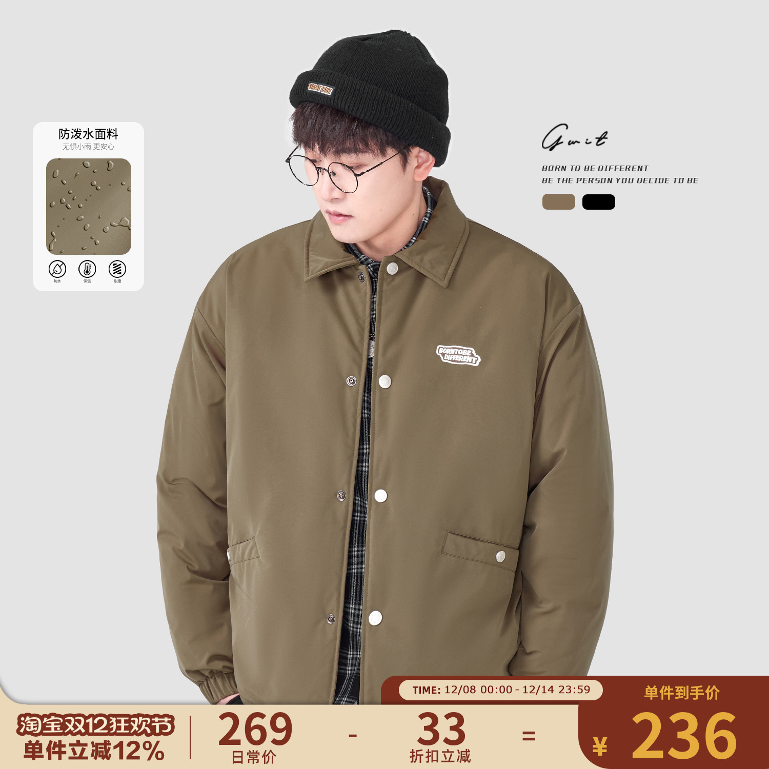 GWIT冬季三防翻领棉服