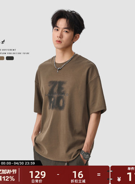 GWIT 重磅长绒棉半袖夏季新款潮牌廓形短袖T恤男美式重工高街印花