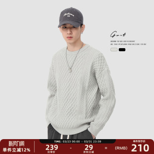 GWIT 上衣圆领毛衣男 复古绞花轻熟软糯松弛感线衣秋冬打底针织衫
