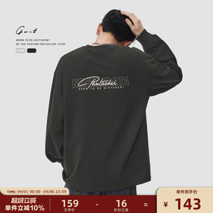 GWIT 高街重磅纯棉春秋内搭上衣印花体恤潮牌打底衫 长袖 T恤男 美式