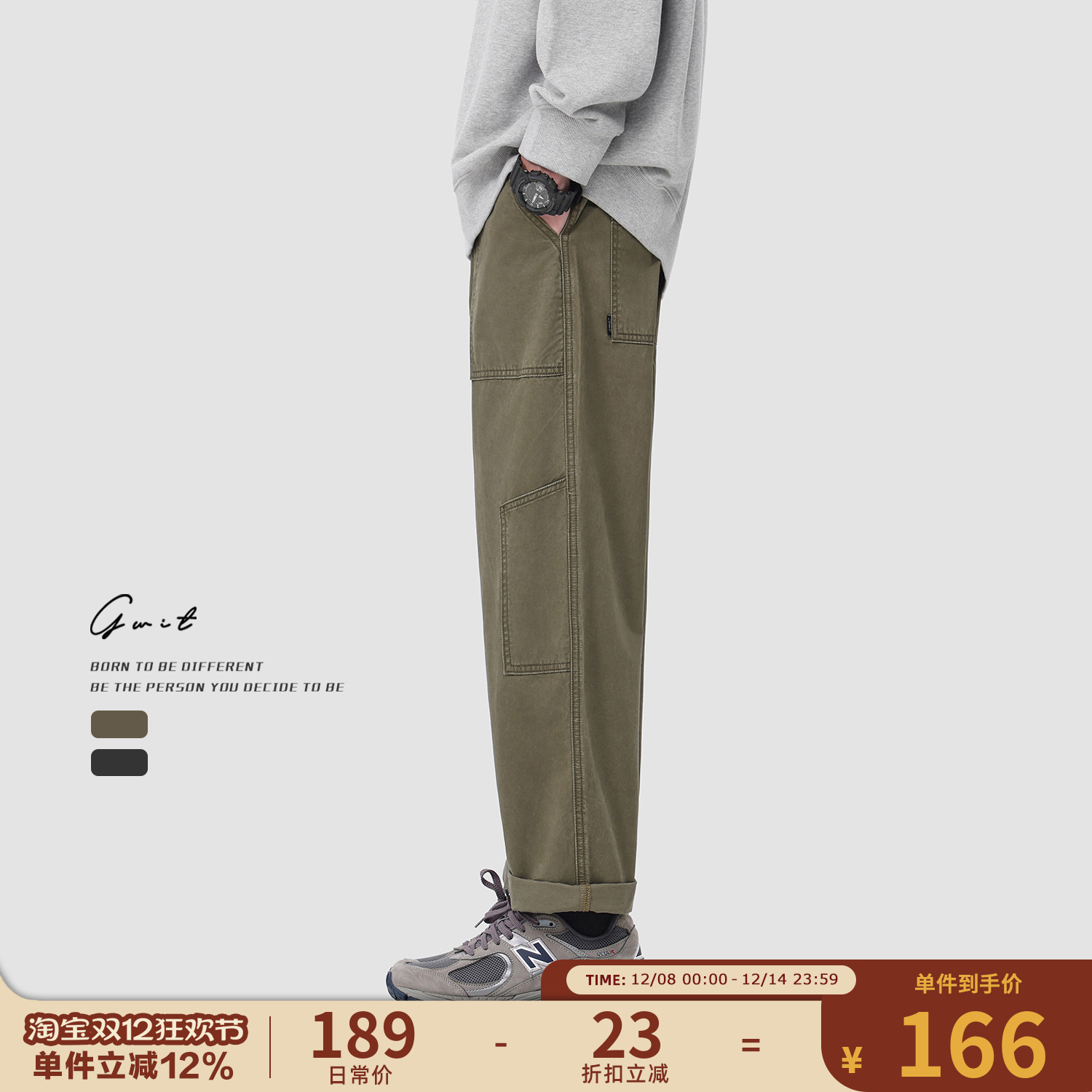 GWIT 美式复古重磅水洗做旧Vintage春秋潮牌口袋休闲直筒工装裤男