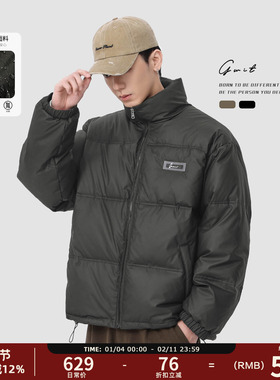 GWIT 90绒冬季保暖pu皮外套短款面包服潮牌美式复古加厚羽绒服男