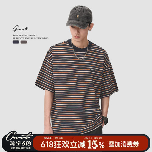 GWIT复古条纹半袖短袖T恤男