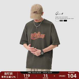 色发泡印花体恤夏季 复古经典 新款 半袖 T恤男 GWIT 潮牌纯棉短袖 美式