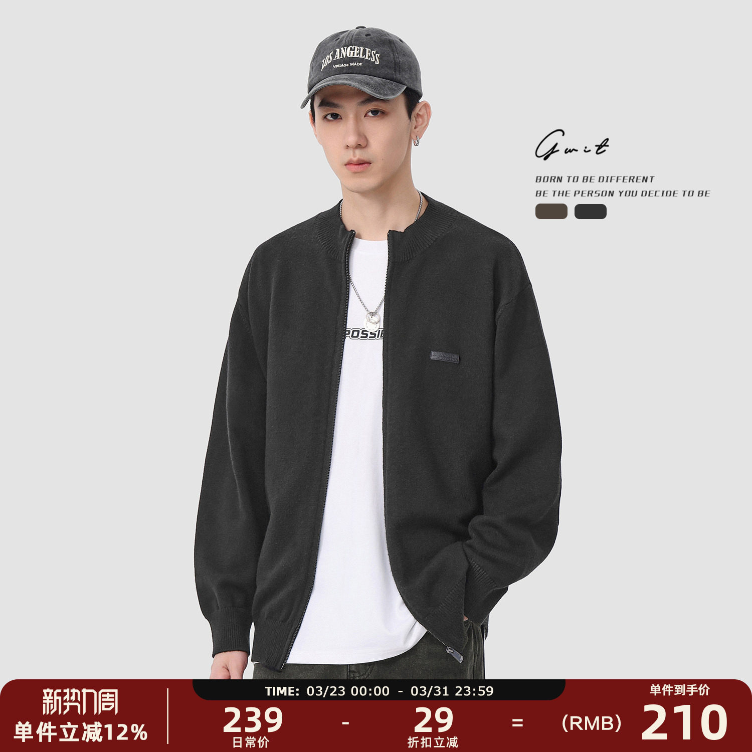 GWIT 美式复古休闲春秋美拉德上衣外穿线衣毛衣外套针织开衫男