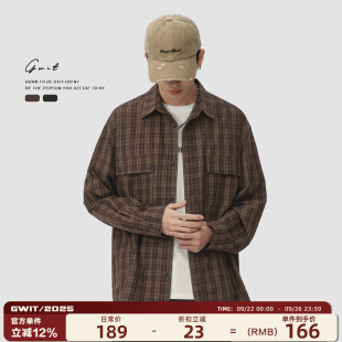 寸衫 GWIT 復(fù)古美拉德薄款 襯衣春秋長袖 男 外套上衣休閑格子襯衫