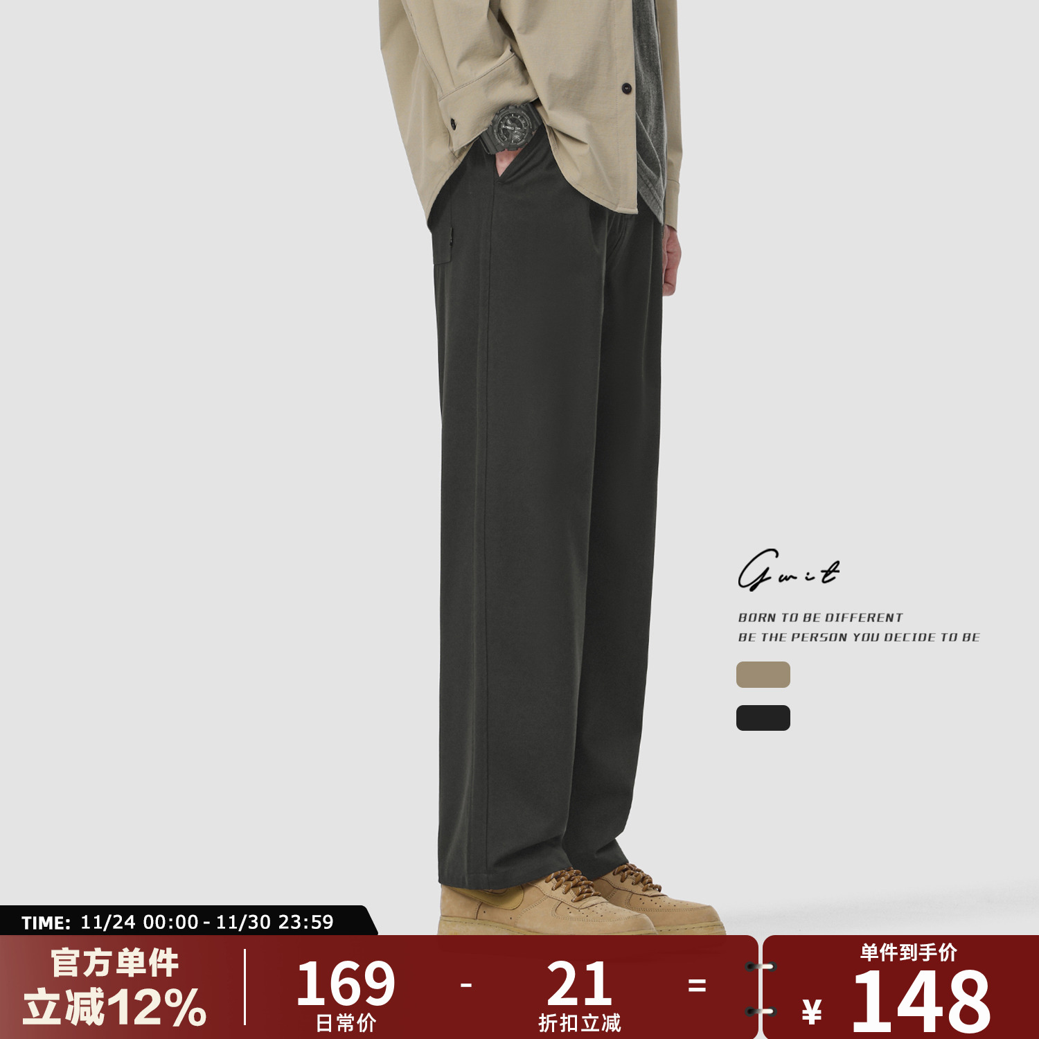 GWIT 春夏薄款垂感透气美式复古工装潮牌宽松直筒轻薄休闲裤男