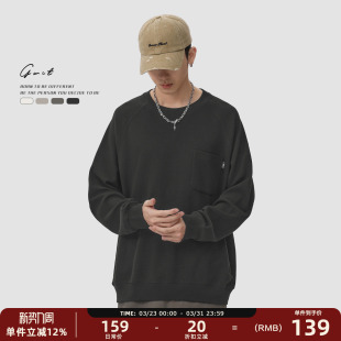 重磅华夫格美式 纯色长袖 复古内搭体恤春秋打底衫 款 T恤男 经典 GWIT