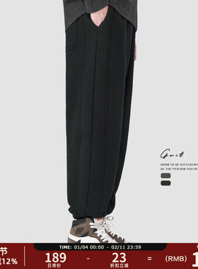 GWIT 420g羊羔粒绒 冬季保暖潮牌宽松休闲加绒加厚束脚运动卫裤男