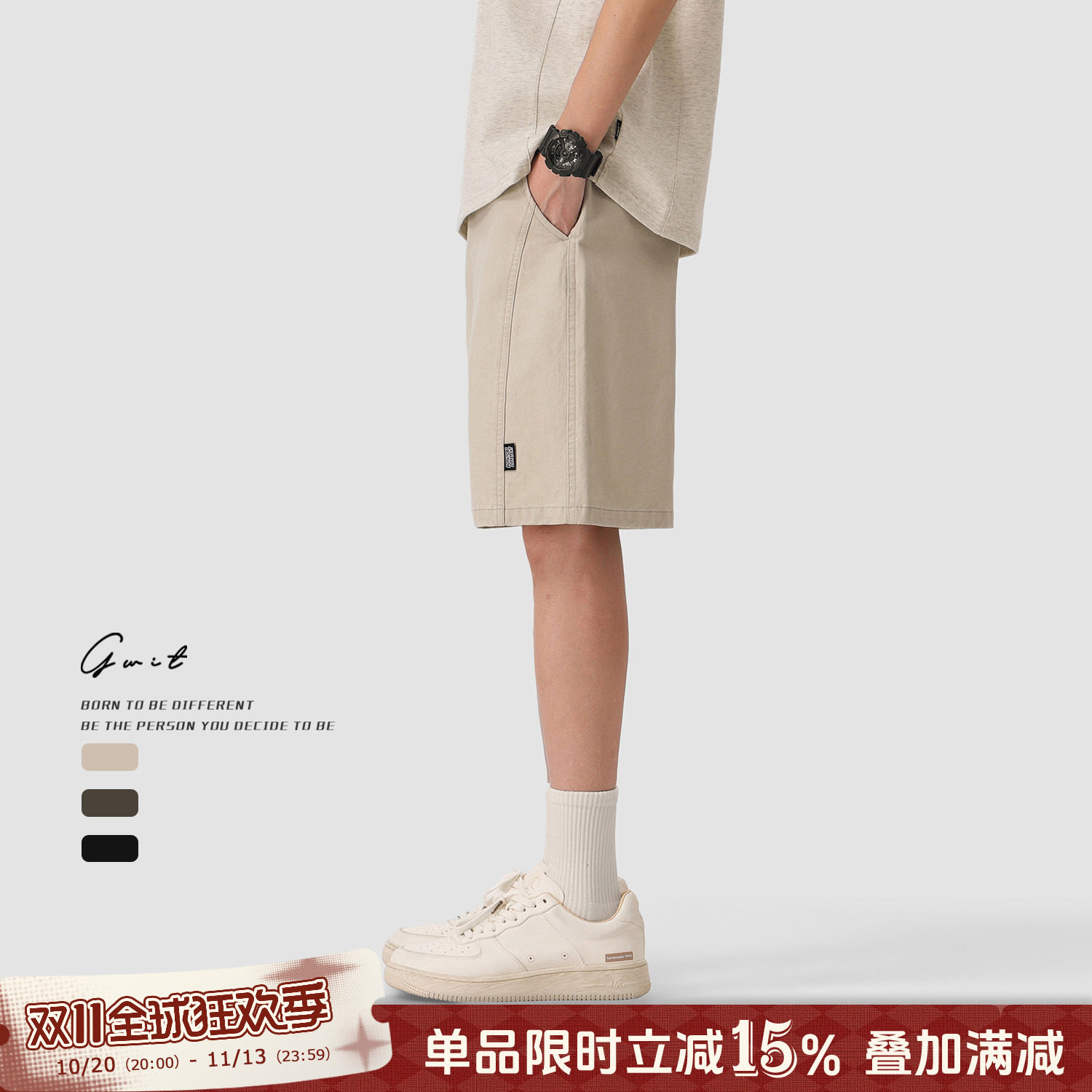 GWIT 美式重工水洗做旧夏季五分裤工装短裤男美版重磅cargo经典款