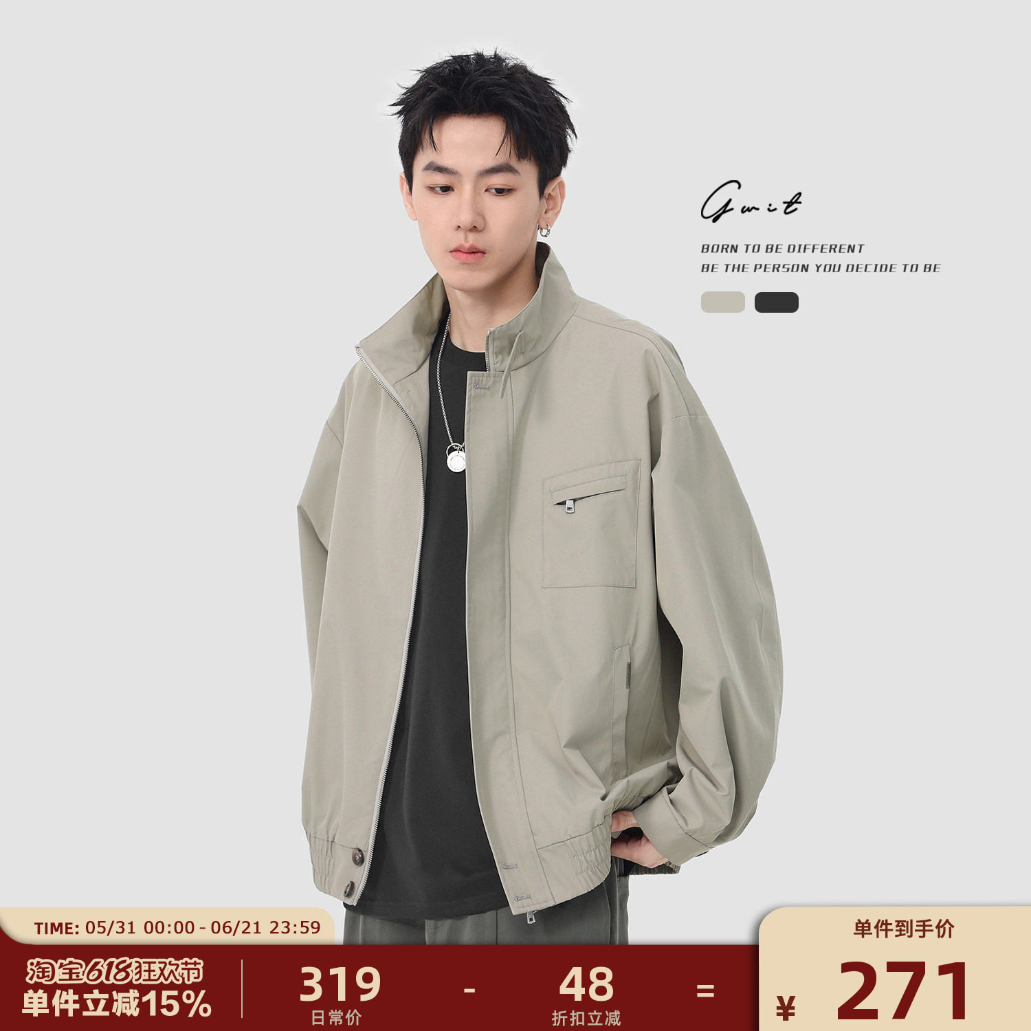 GWIT 美式复古cleanfit春秋棒球服短款休闲夹克上衣工装外套男士