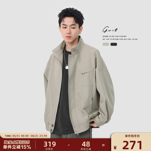 GWIT 美式复古cleanfit春秋棒球服短款休闲夹克上衣工装外套男士