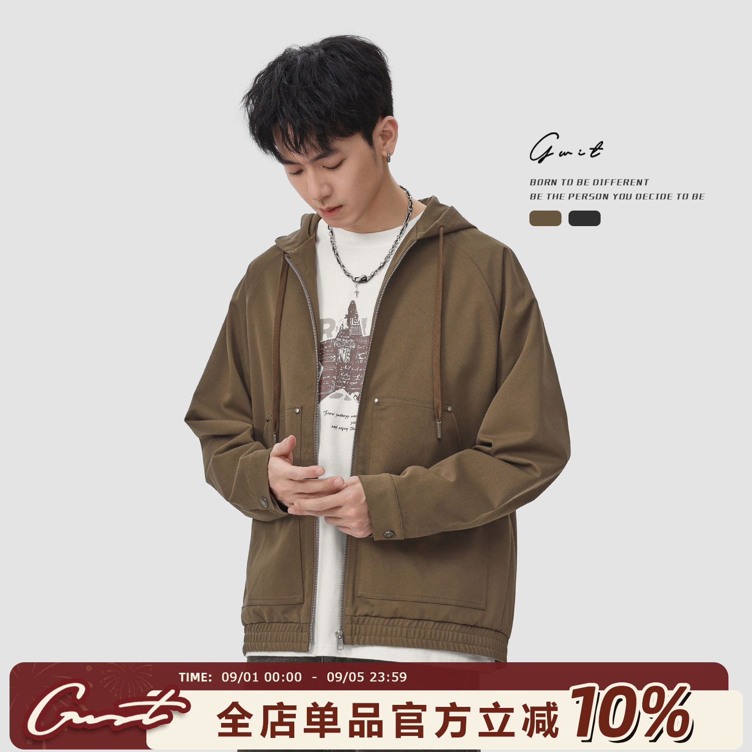 GWIT春秋工装夹克上衣连帽外套男图片