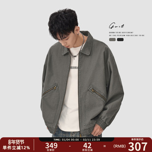 GWIT 美版Vintage经典款翻领夹克男工装外套短款古着上衣重工水洗