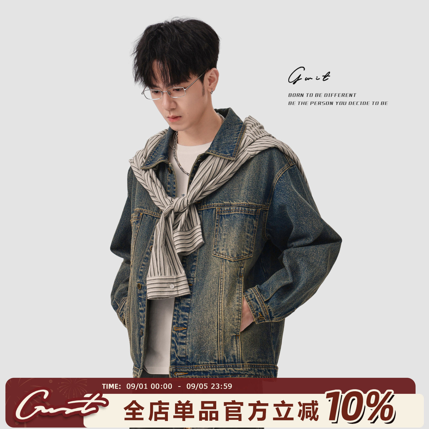 GWIT复古重工水洗经典色牛仔外套图片