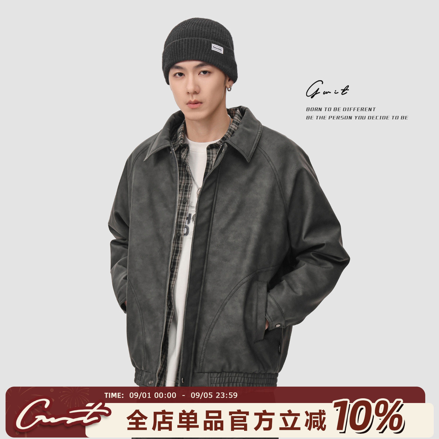 GWIT冬季外套棉服加厚夹棉皮衣男图片