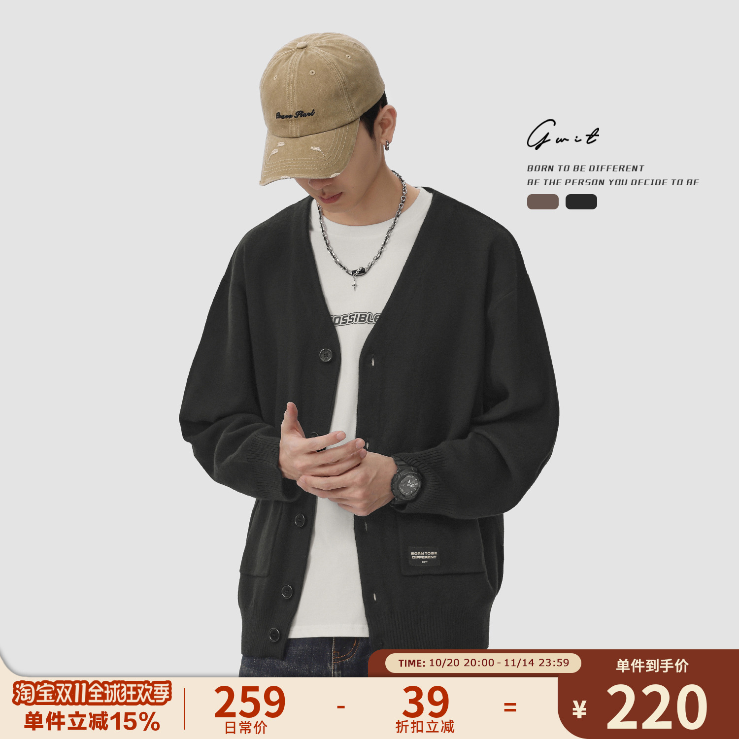 GWIT美式休闲美拉德开衫毛衣