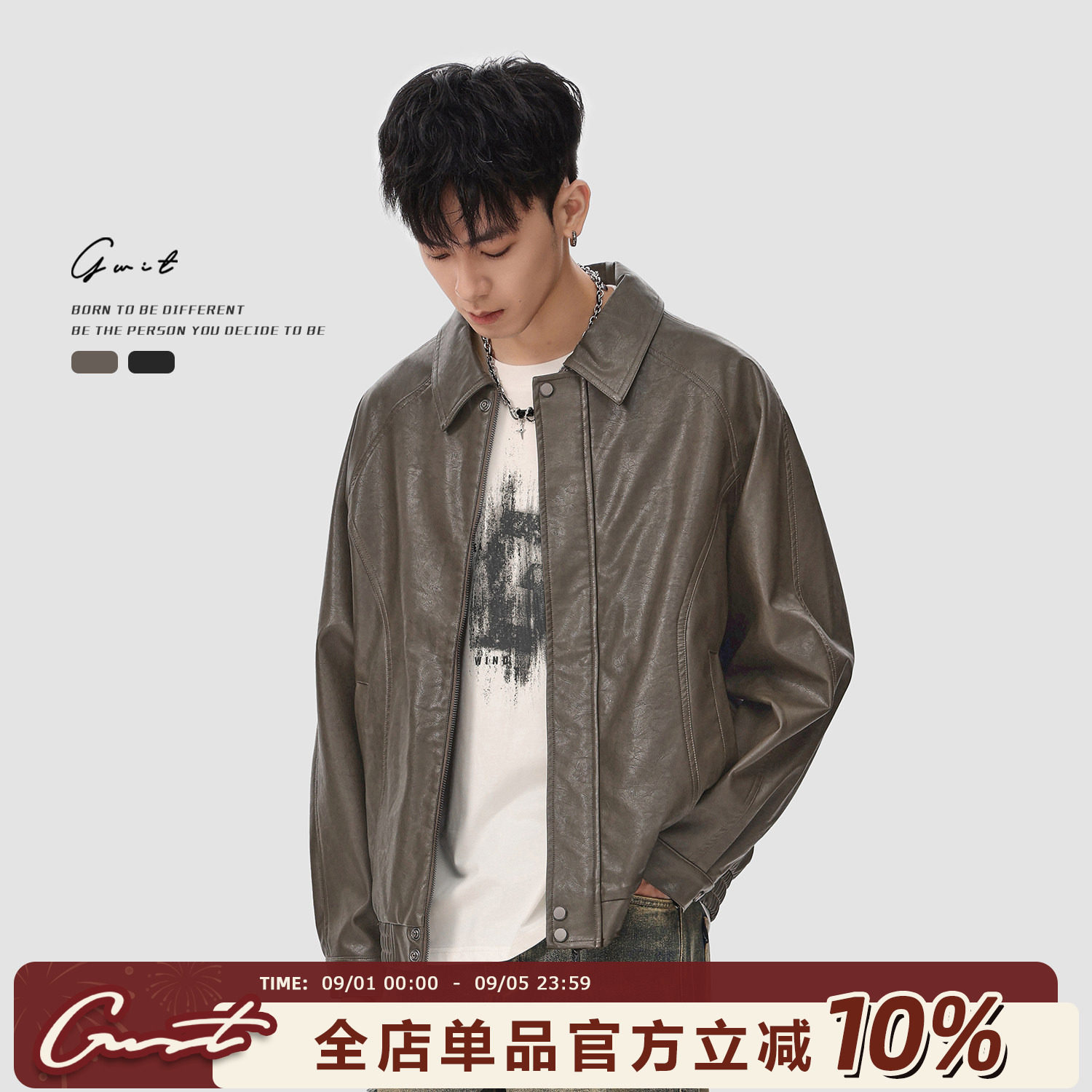 GWIT美式复古软质皮衣图片