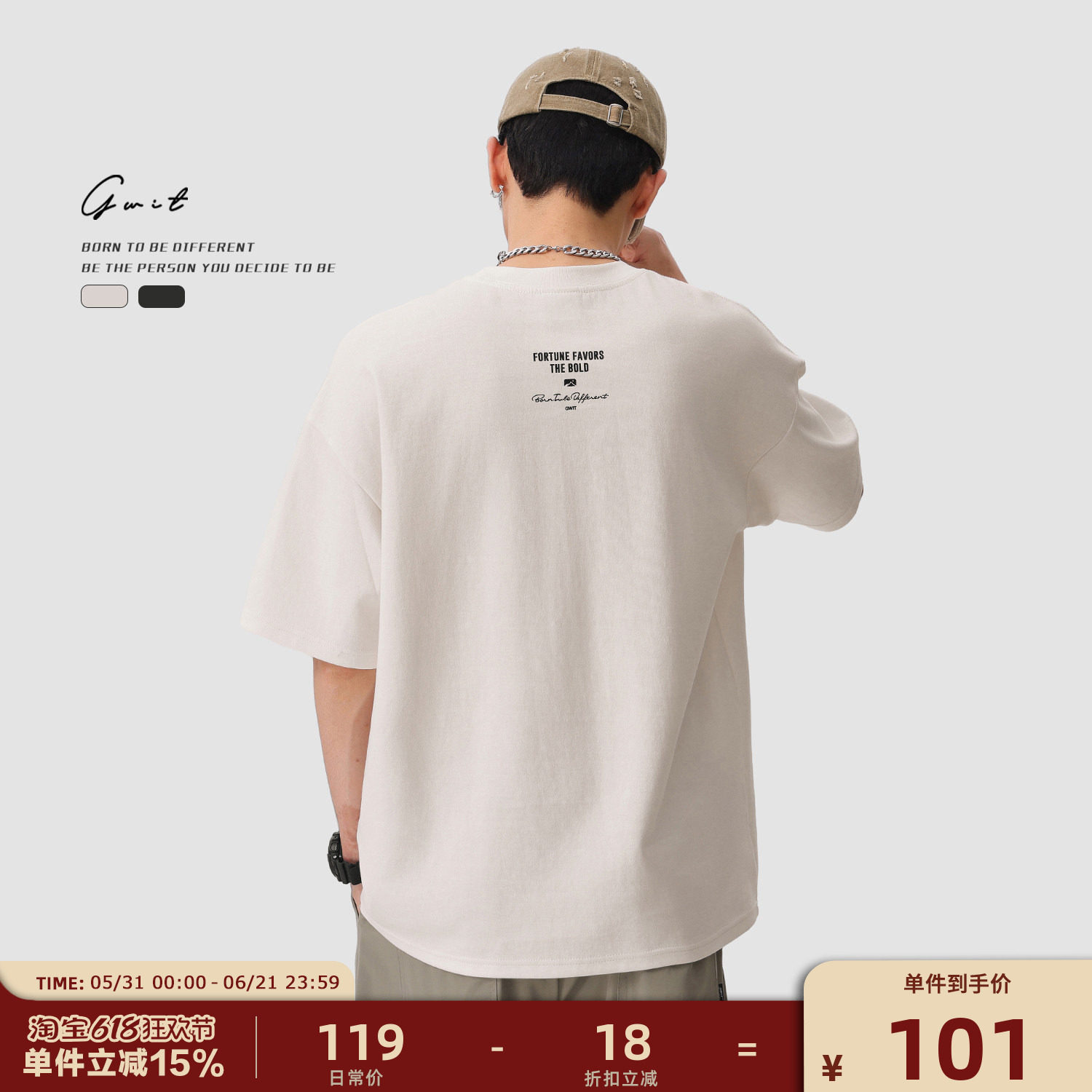 GWIT 重磅长绒棉半袖夏季潮牌廓形纯棉短袖T恤男美式口袋经典款