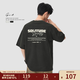 潮牌纯棉短袖 GWIT美式 半袖 新款 T恤男 街头重磅复古印花体恤夏季