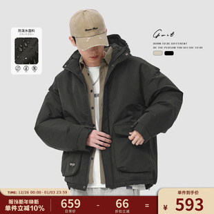 潮牌户外加厚工装 GWIT 美式 保暖外套短款 连帽羽绒服男 90绒冬季