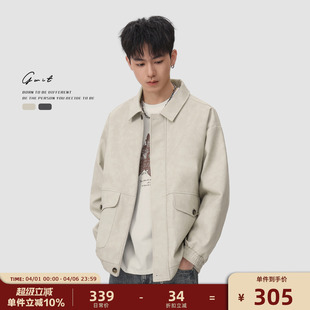GWIT 复古做旧vintage休闲上衣春秋cleanfit皮夹克外套皮衣男 美式