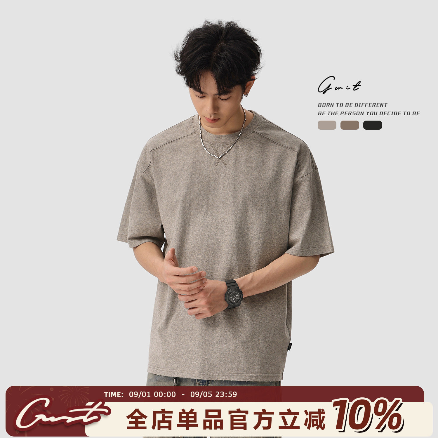 美式重工吊染做旧夏季短袖T恤图片