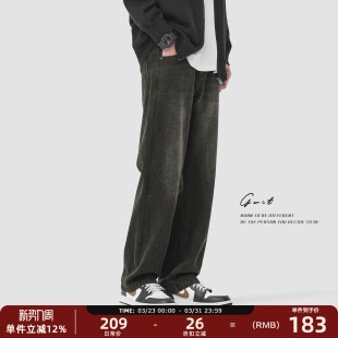 炭黑休闲潮牌牛仔裤 高街复古重磅石磨水洗春秋长裤 男 美式 GWIT