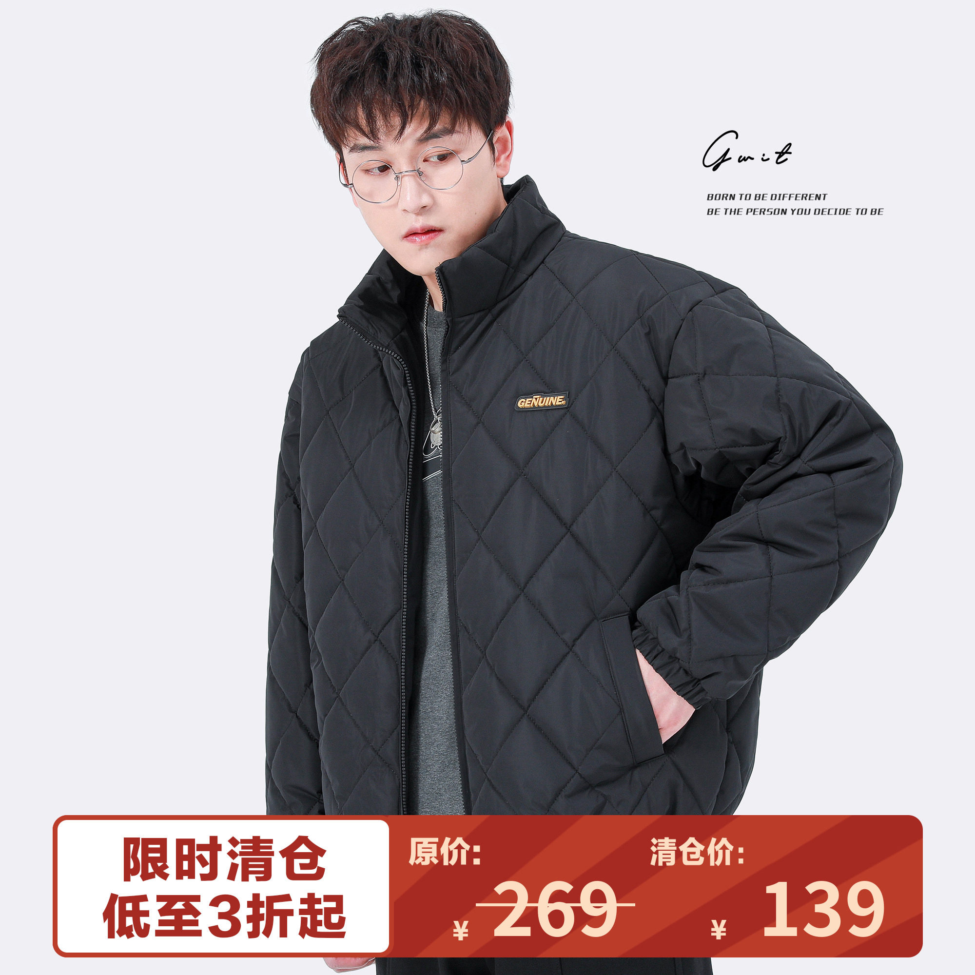 GWIT菱形格绗缝夹棉棉服图片