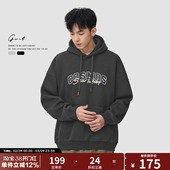 加绒加厚连帽卫衣男 保暖套头打底帽衫 GWIT 重磅复古潮牌刺绣冬季