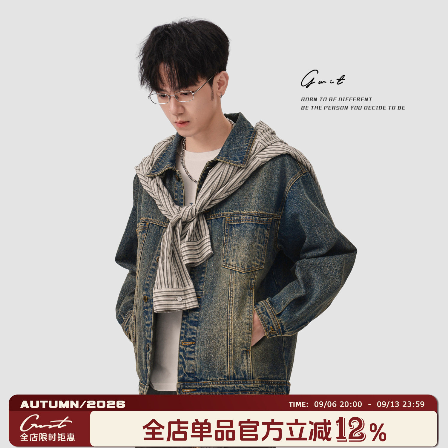 GWIT复古重工水洗经典色牛仔外套图片