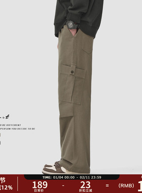 GWIT 美式复古重磅Vintage伞兵裤春秋高街大口袋休闲阔腿工装裤男