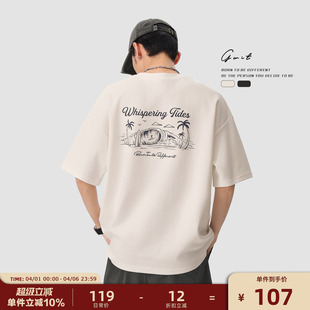 夏季 GWIT 海岛假日 重磅长绒棉半袖 T恤男山系复古印花 廓形短袖