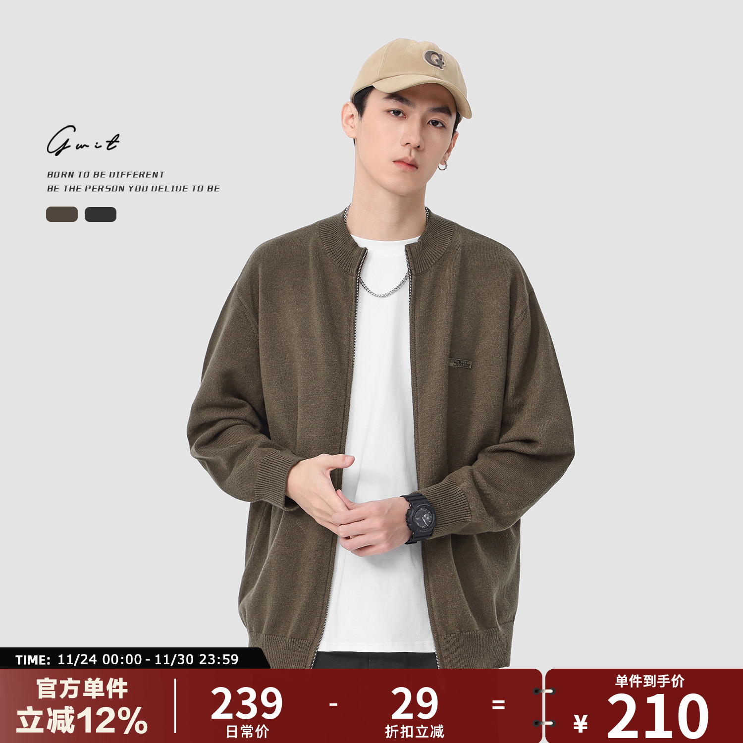 GWIT 美式复古休闲春秋美拉德上衣外穿线衣毛衣外套针织开衫男